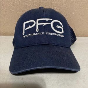 Columbia PFG Hooks Logo Navy Blue Snapback Hat Cap Mesh Performance Fishing Gear
